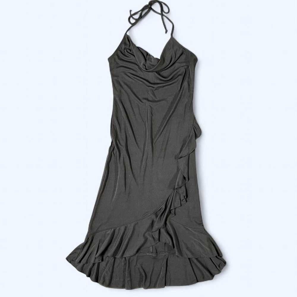 Vtg Y2K La Belle Black Ruffle Midi Dress Halter Medium Whimsygoth Grunge Goth